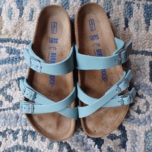 Birkenstock Aqua Blue Triple Strap Sandals Worn Once